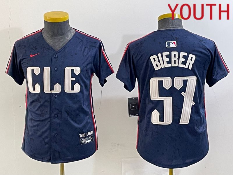 Youth Cleveland Indians #57 Bieber Blue City Edition Nike 2024 MLB Jersey style 1->youth mlb jersey->Youth Jersey